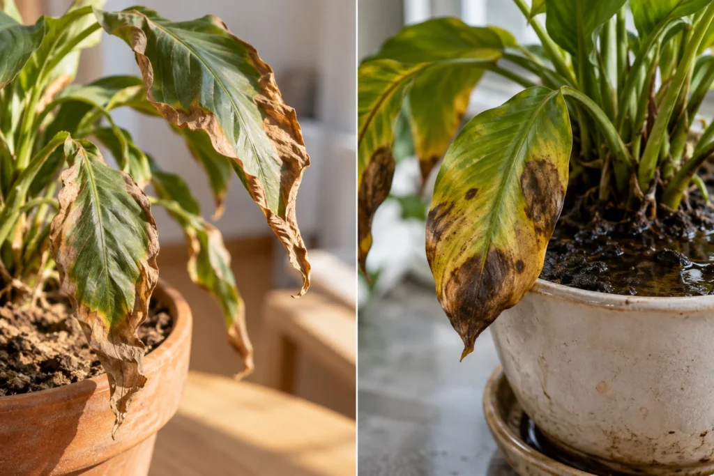 Indoor houseplants showing several curled leaf shapes and directions for comparison.